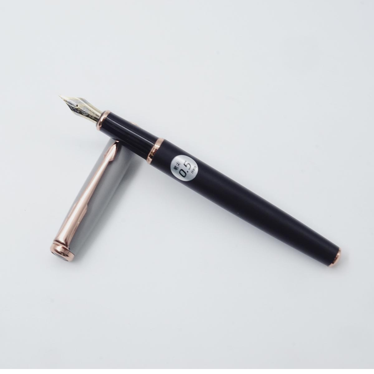 Luoshi 3881 Black Color Body Fine Nib Copper Clip And Trim Black Grip 0.5mm Grey Cap Converter Type Fountain Pen   SKU 25045