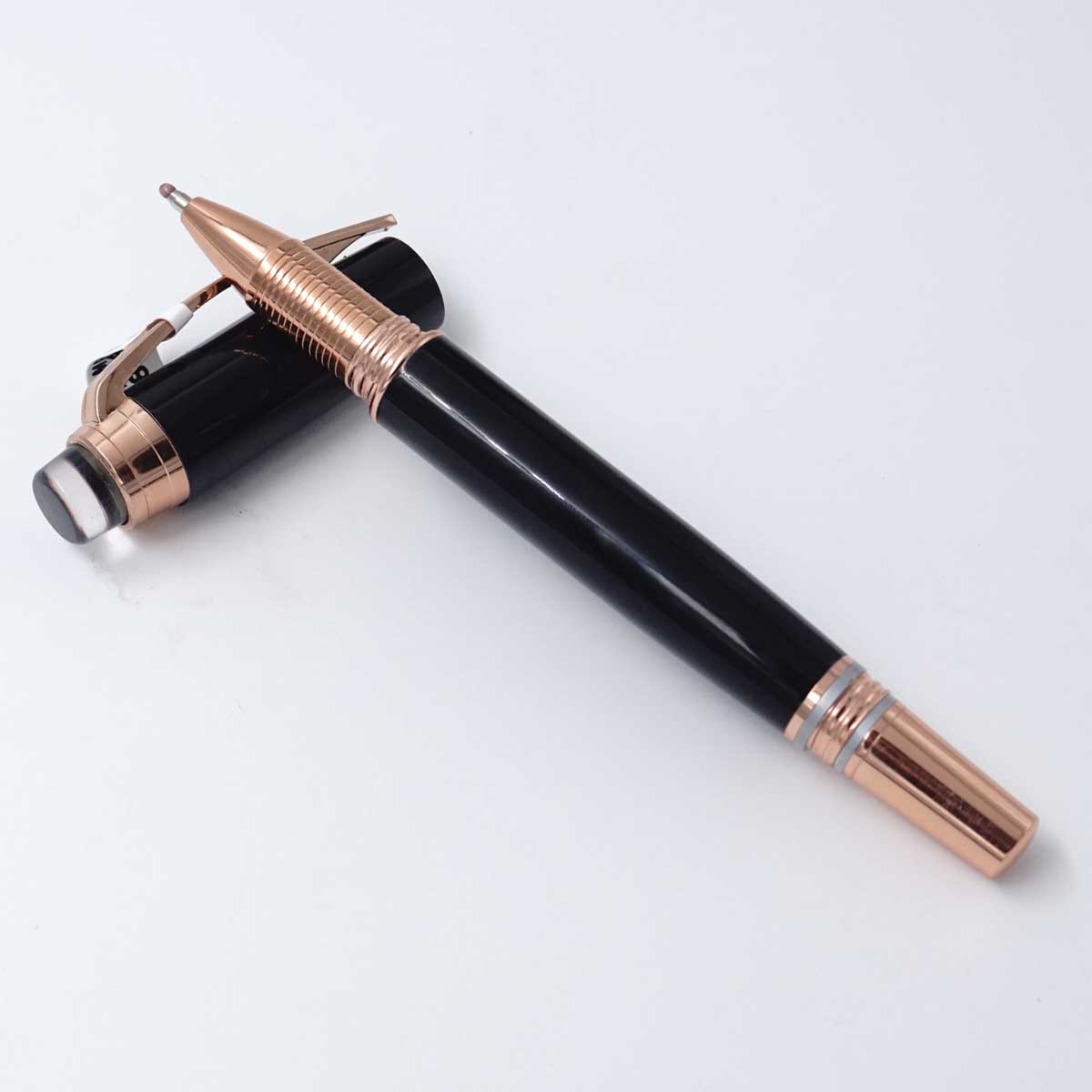 penhouse.in Black Color Body Copper Clip Trims Grip Fine Tip  Roller Ball Pen  SKU 25058