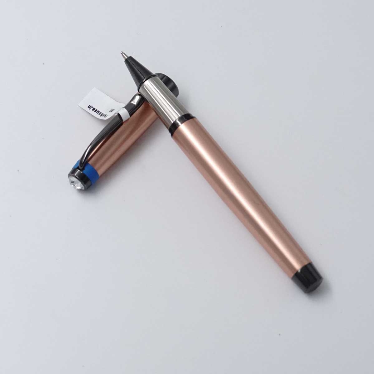 Penhouse.in Copper Body Fine Tip Gun Metal With Blue Clip And Trim Stone On The Top Roller  Ball Pen  SKU 25063