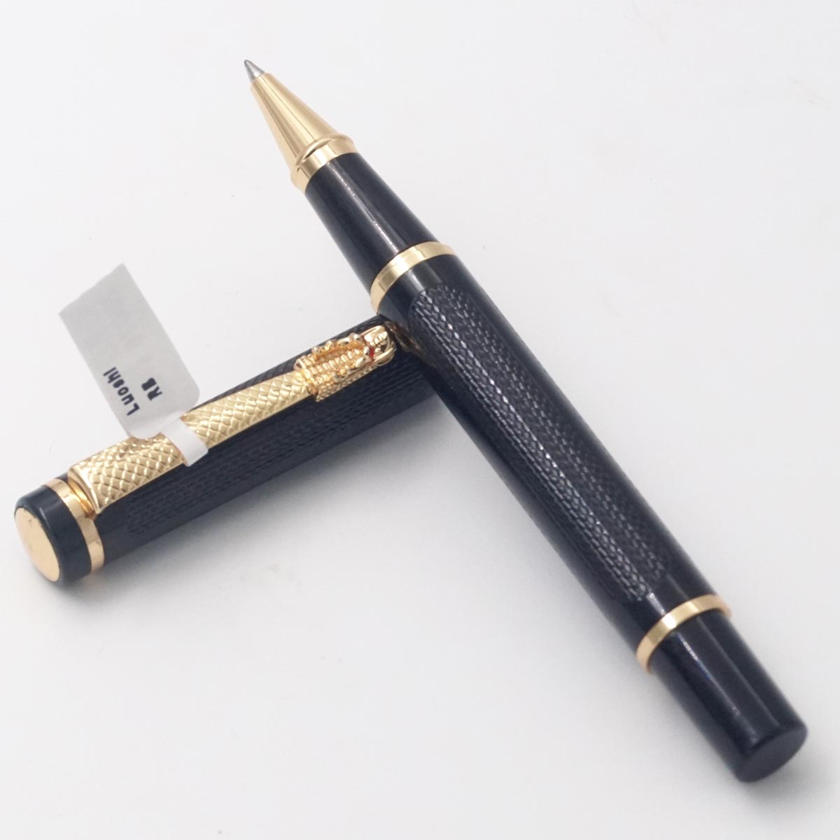 Luoshi Black Color Gold Trim Dragon Design Clip Medium Tip Roller Ball Pen SKU 25076