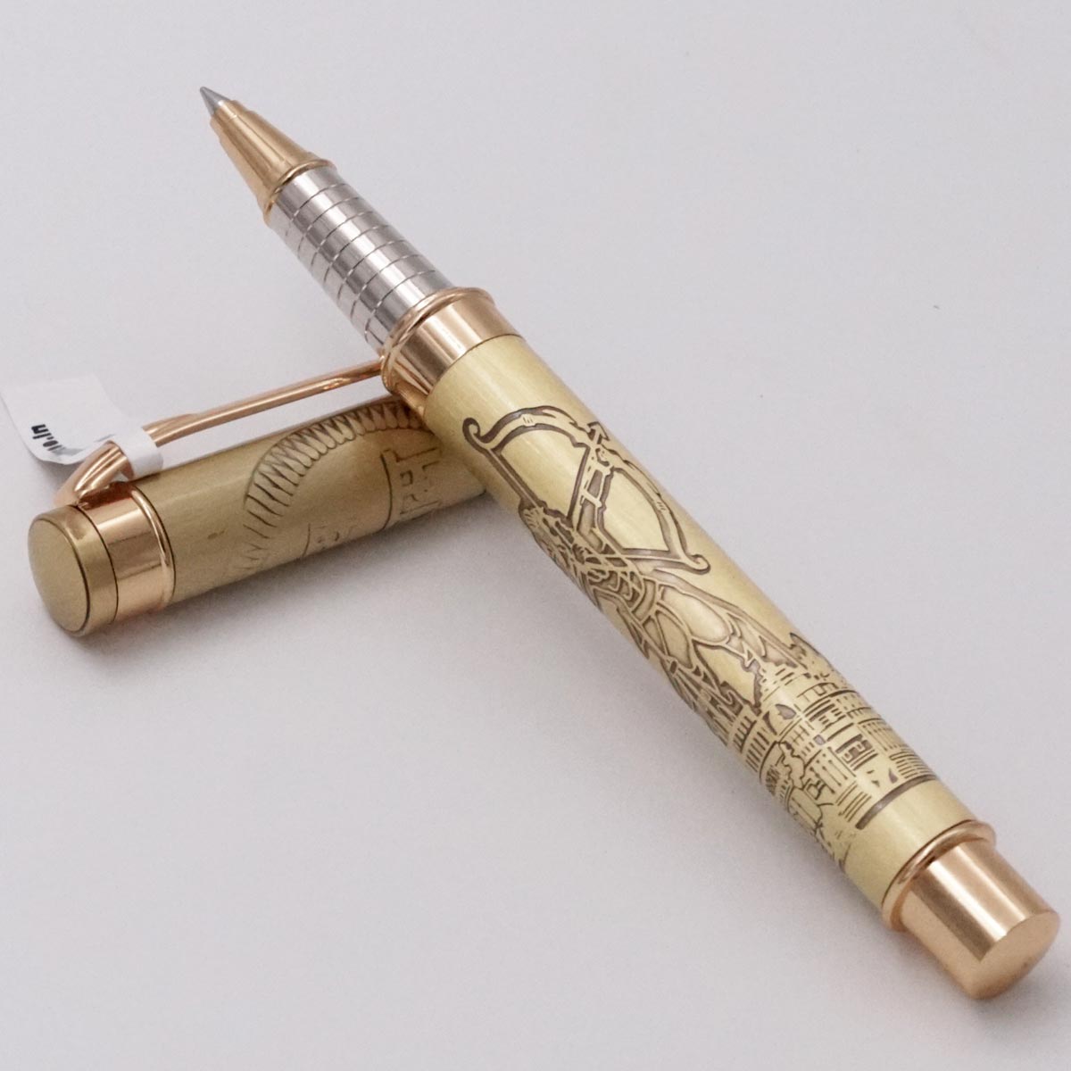 penhouse.in Gold Ramar design Medium Tip Gold Clip And Trim Sliver Grip Roller Ball Pen SKU 25080