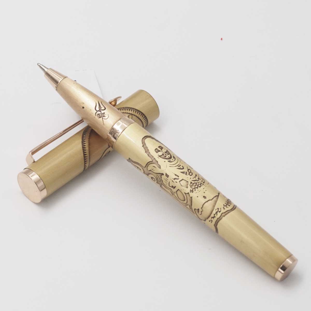 penhouse.in Lord Siva Design Gold Color Body Gold Clip And Trim Stone on The Clip Fine Nib Roller Ball Pen  SKU 25081