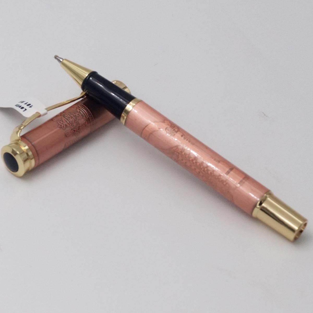 Levin 101 Copper Balaji Design Fine Tip Gold Clip And Trim Black Grip Roller Ball Pen  SKU 25088