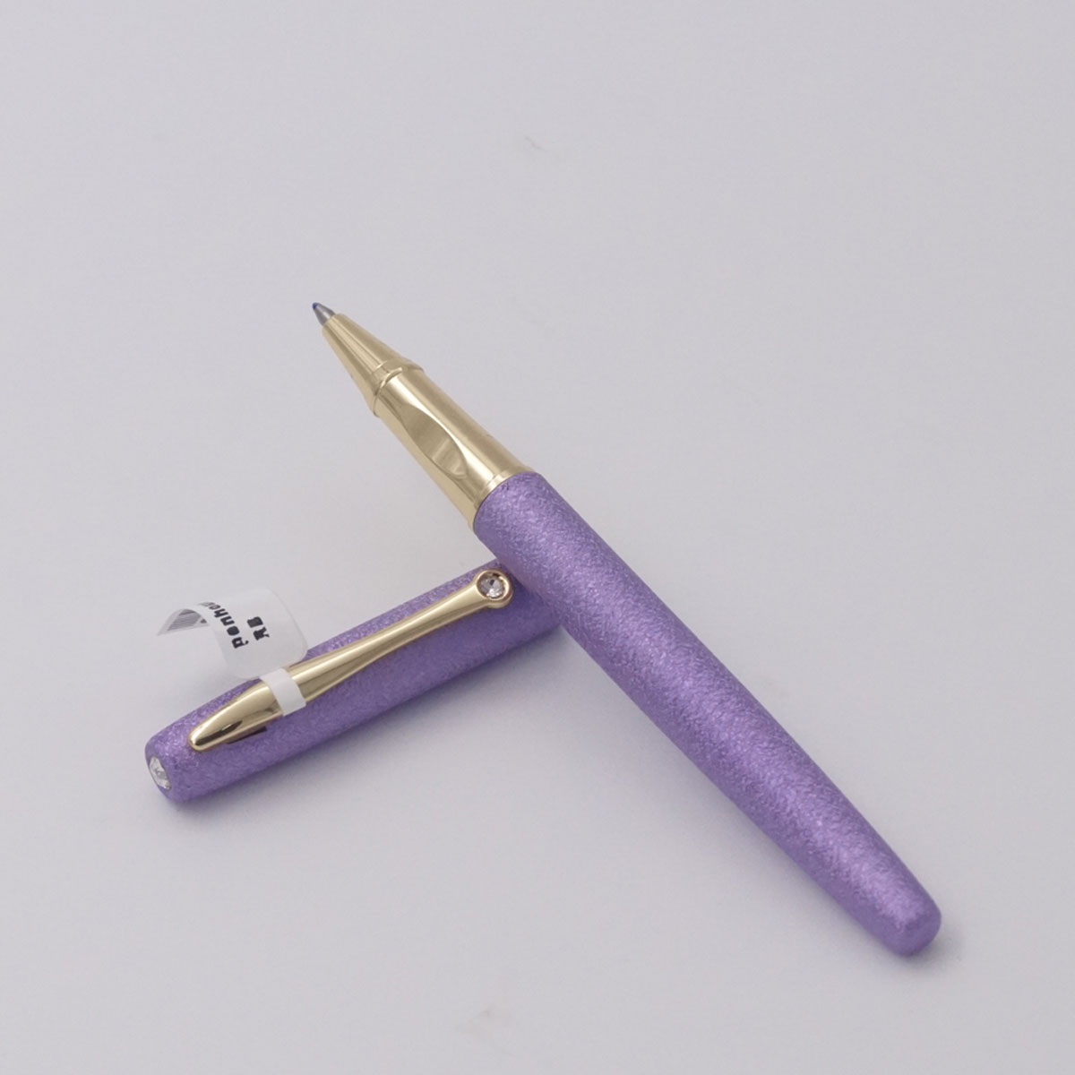 penhouse.in matt Purple Paper Crush Design Medium Tip Gold Clip Trim Grip Stone On The Clip Roller Ball Pen SKU 25097