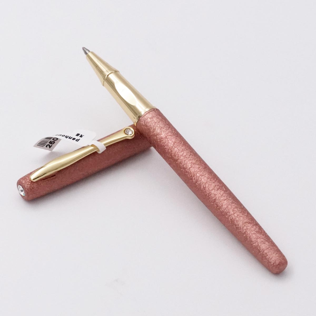 penhouse.in matt Brown Paper Crush Design Medium Tip Gold Clip Trim Grip Stone On The Clip Roller Ball Pen SKU 25099