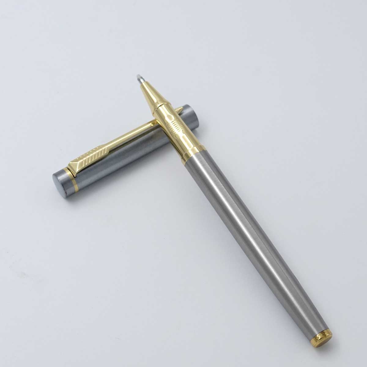 Penhouse.in Vector Model Silver Body With Gold Clip And Trim Medium Tip Roller Ball Pen SKU 25237
