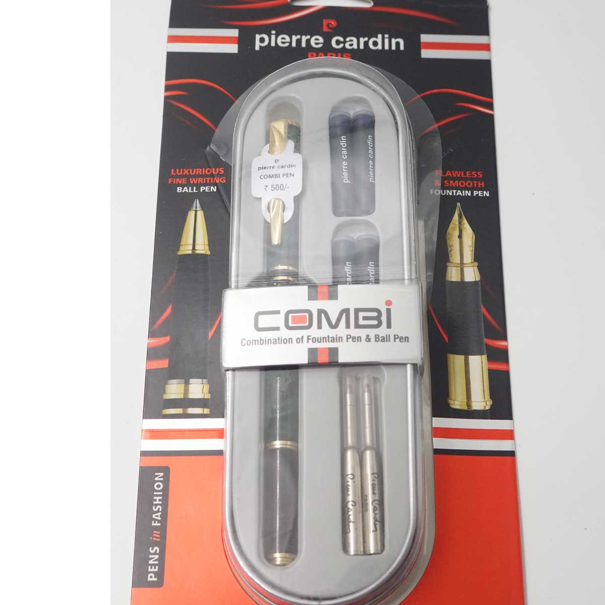Pierre Cardin Combi 2 In 1 Marble Green Body Fine Nib And Fine Tip Gold Trims And Clip Ball pen And Cartridge Type Fountain Pen SKU 25241