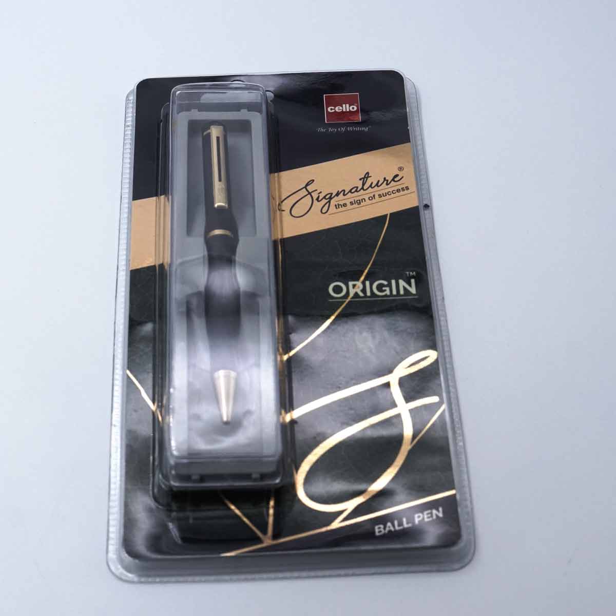 Cello Singature Origin Matt Black Body With Gold Clip And Trim 0.7mm Medium Tip Twist Type Ball Pen  SKU 25307