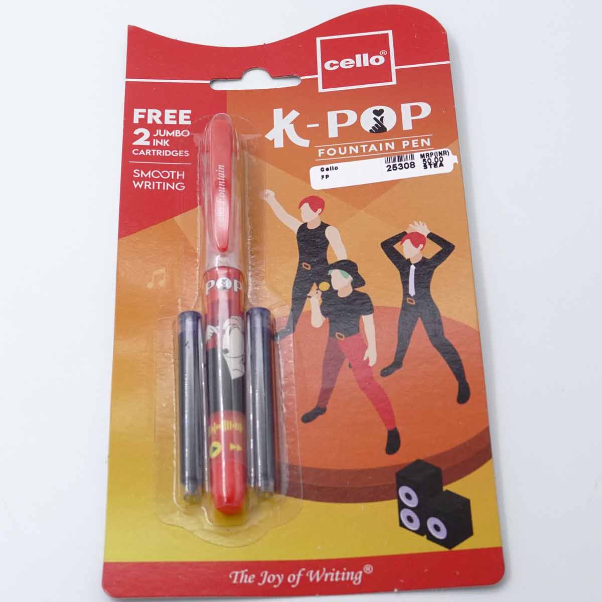 Cello K-Pop Designed Red Color Body Fountain Pen With Ink