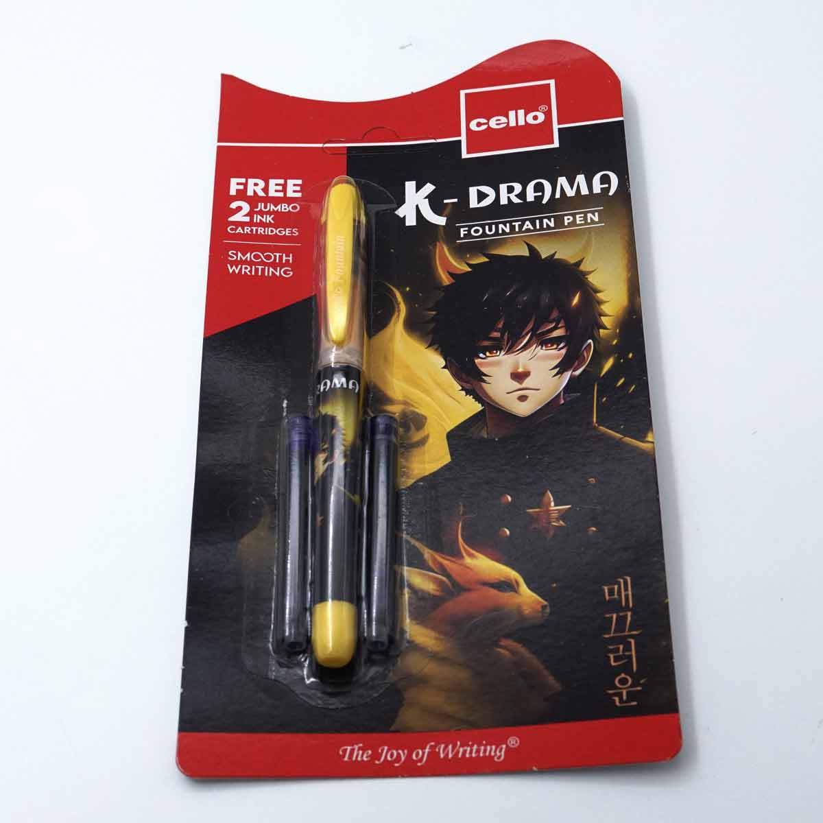 Cello K-Darma Designed Yellow Color Body Fountain Pen With 2 Ink Cartridges SKU 25311