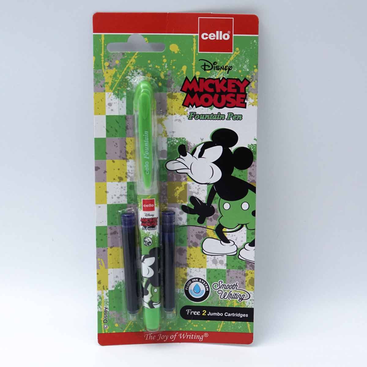 Cello Disney Designed Green Color Body Fountain Pen With 2 Ink Cartridges SKU 25312