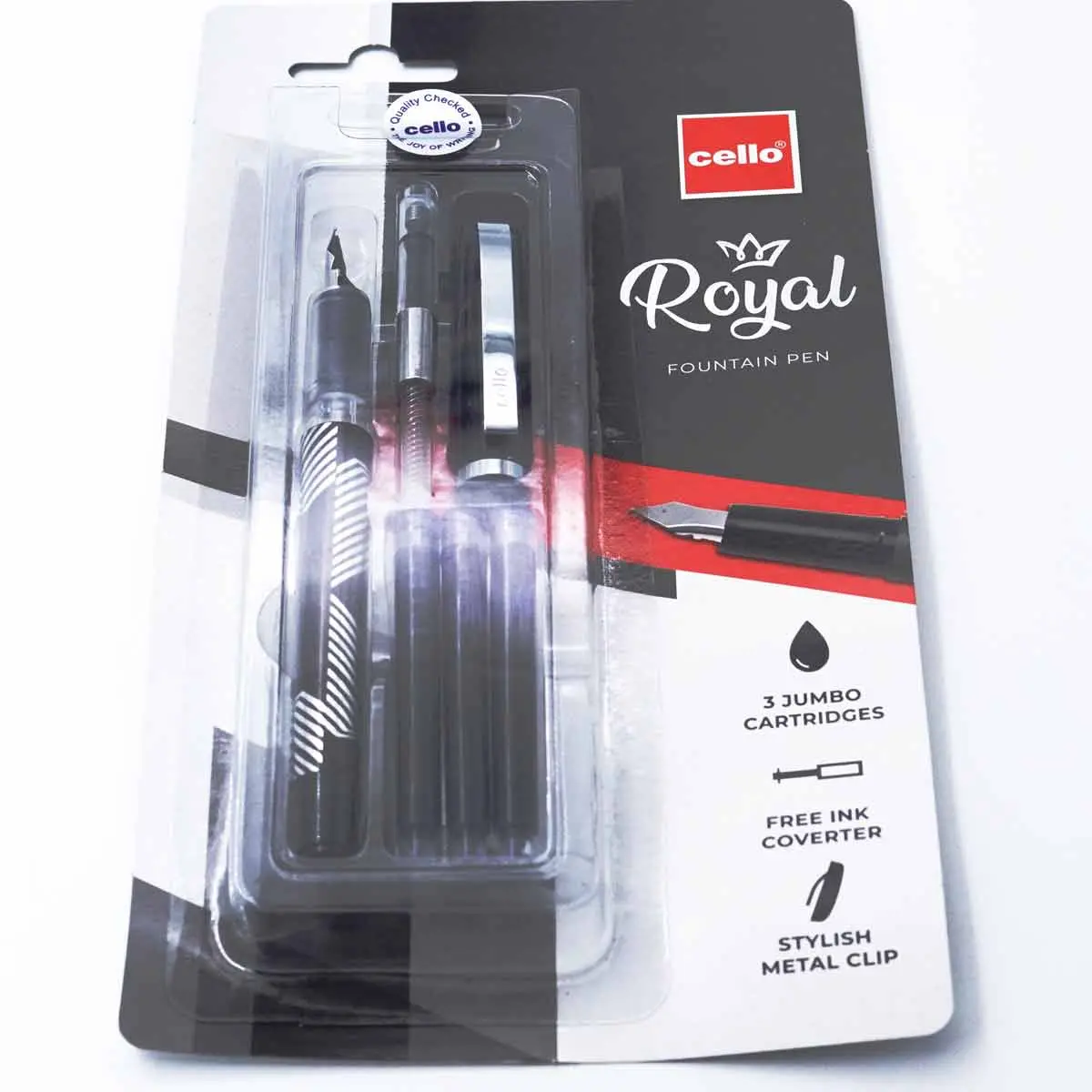 Cello Royal Black And White Designed Body With Black Color Cap