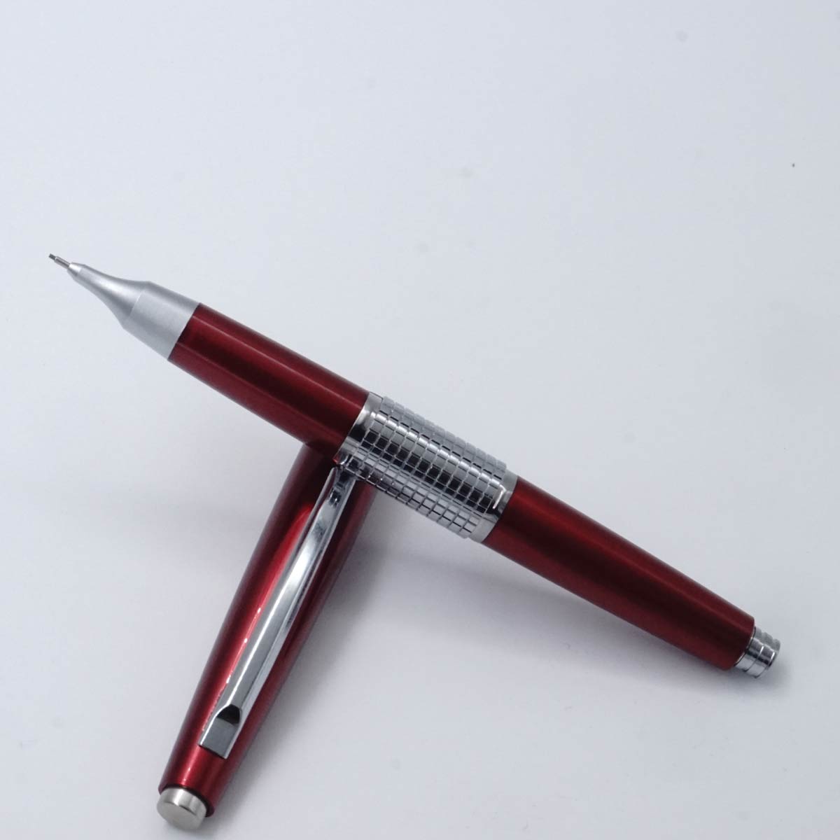 Pentel P-1035 B Kerry Glossy Red Color Cap Type Silver Clip And Designed Trim 0.5 Tip Auto Mechanical Pencil SKU 25323