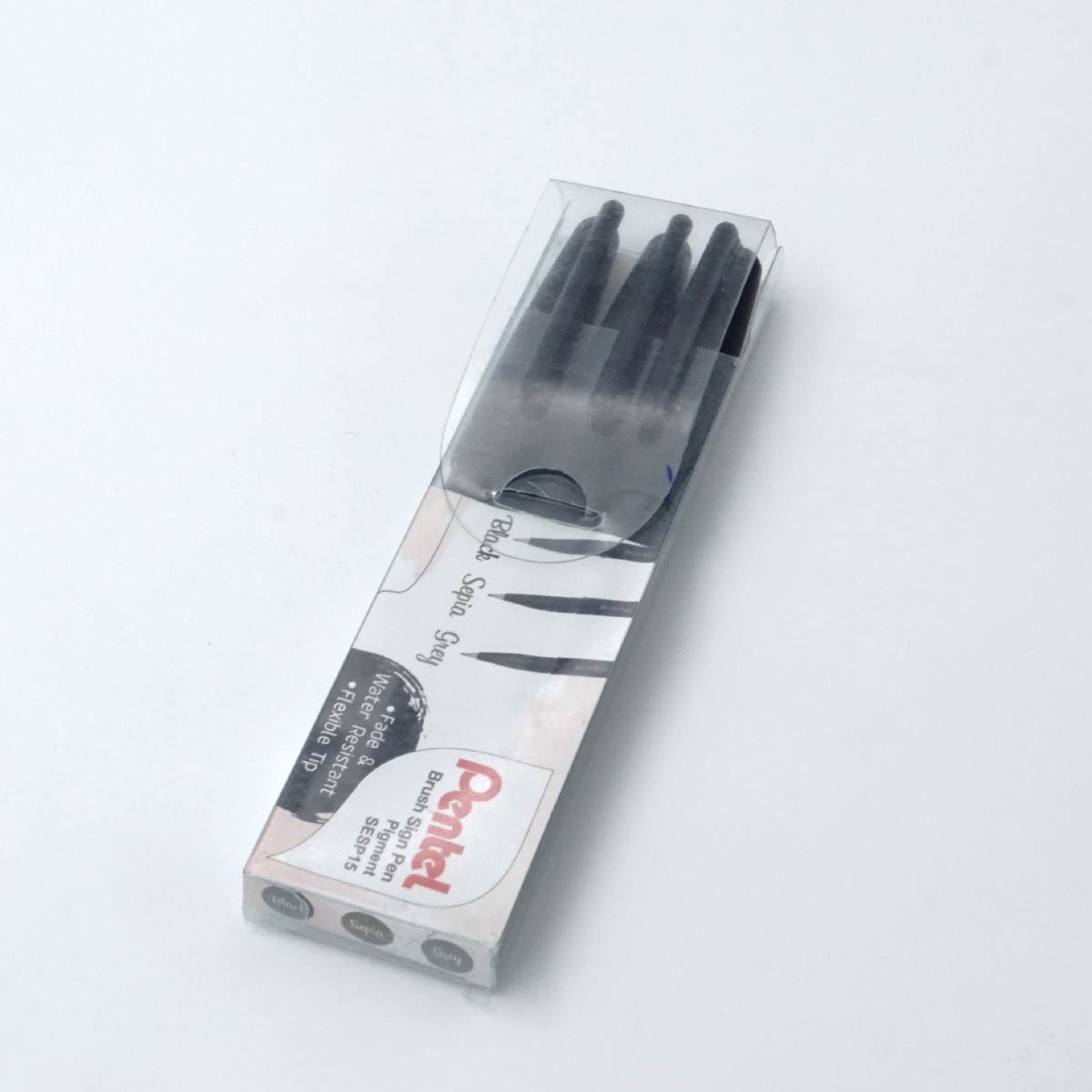 Pentel SESP 15 Black Body With Cap Type Brushsign Pigment 3 Different Color Pen Set SKU 25333