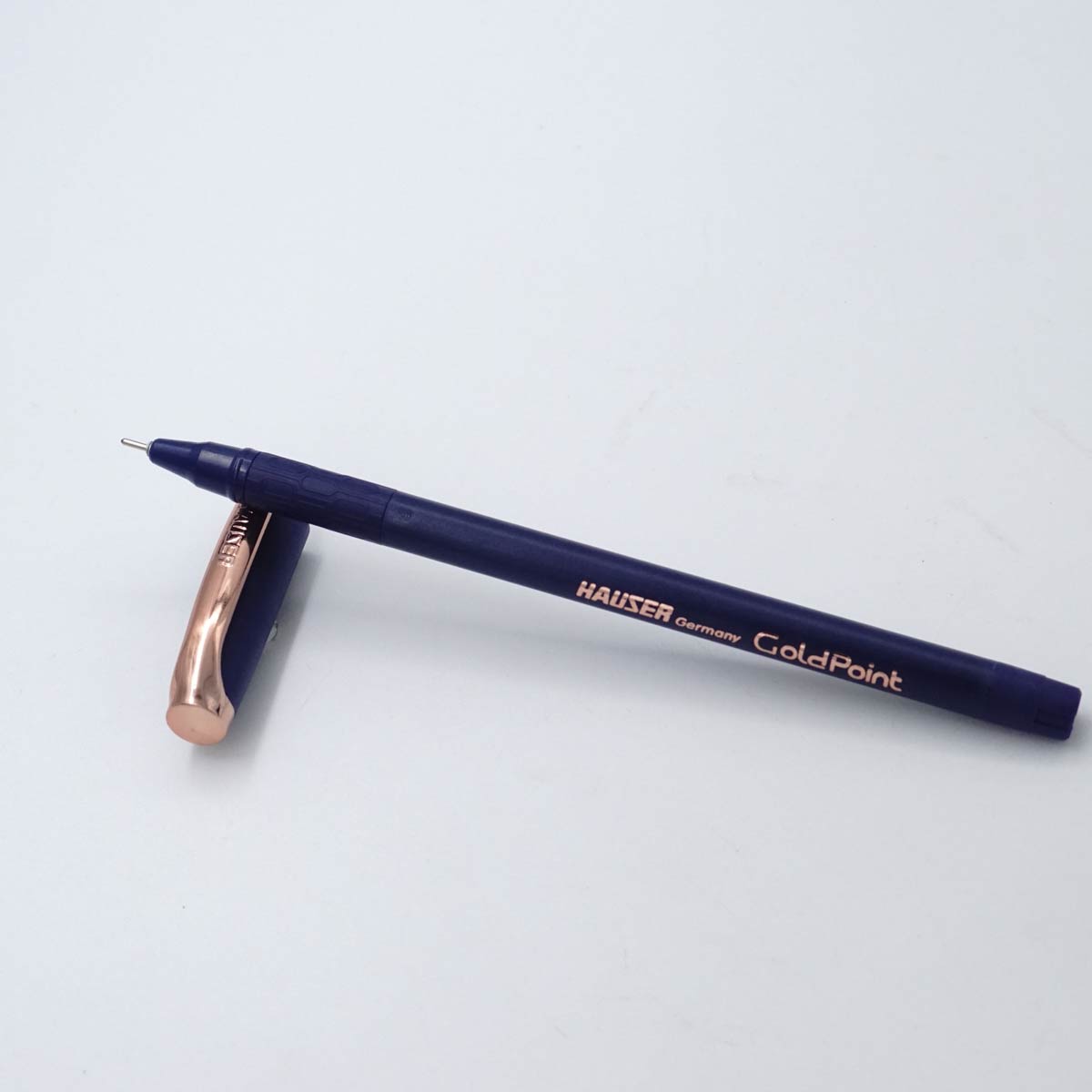 Hauser Gold Point Blue With Copper Clip  Body Fine Tip Cape Type Ball Pen Blue Writting SKU 25404