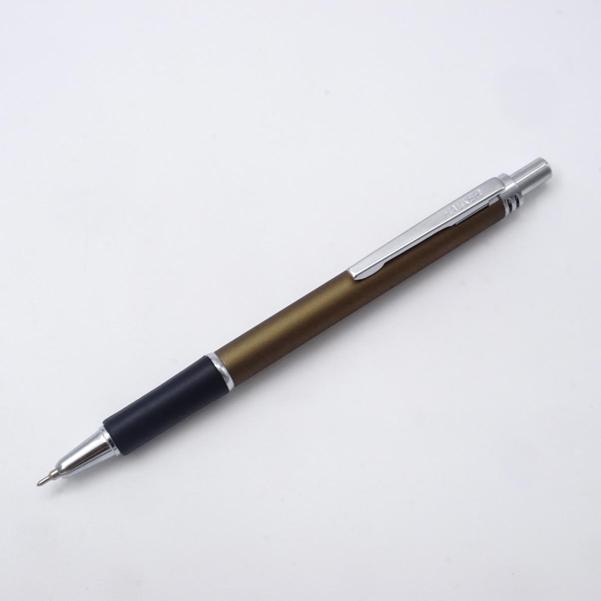 Hauser Trent Olive Green Body With Black Rubber Grip And Fine Tip Retractable Type Ball Pen SKU 25425