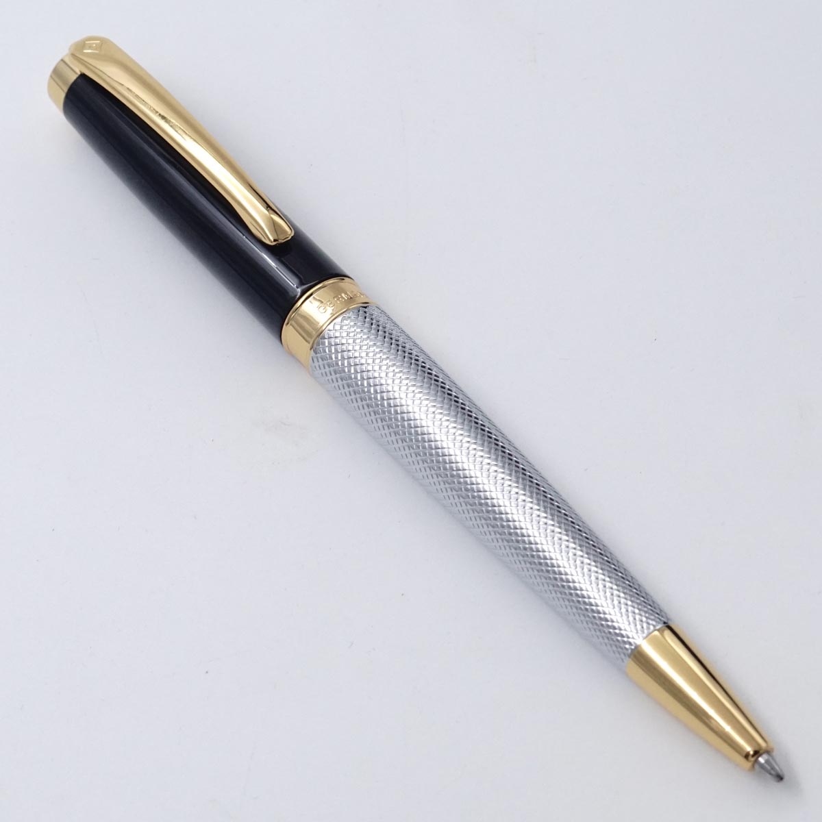 Intellio Renaissance Model Glossy Black With Chrome With Guilloche Body Gold Trim And Clip   Brass Material Medium Tip Twist Type Ball Pen  SKU 25492