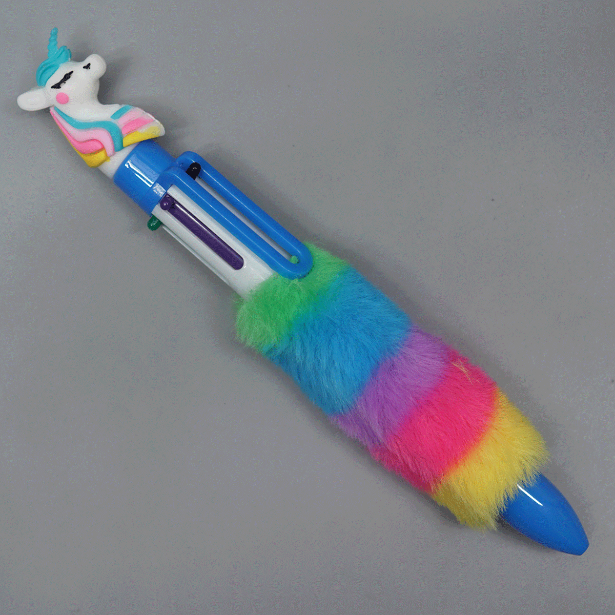 penhouse.in Unicorn top on Green head With Multi Color Hair And With 6 Multicolor Writing Click Ball Pen SKU 25585