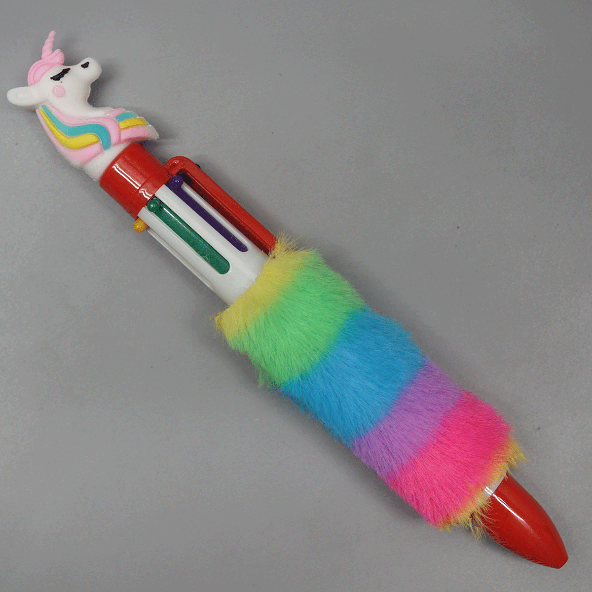 penhouse.in Unicorn top on Red With Multi Color Hair And With 6 Multicolor Writing Click Ball Pen  SKU 25586