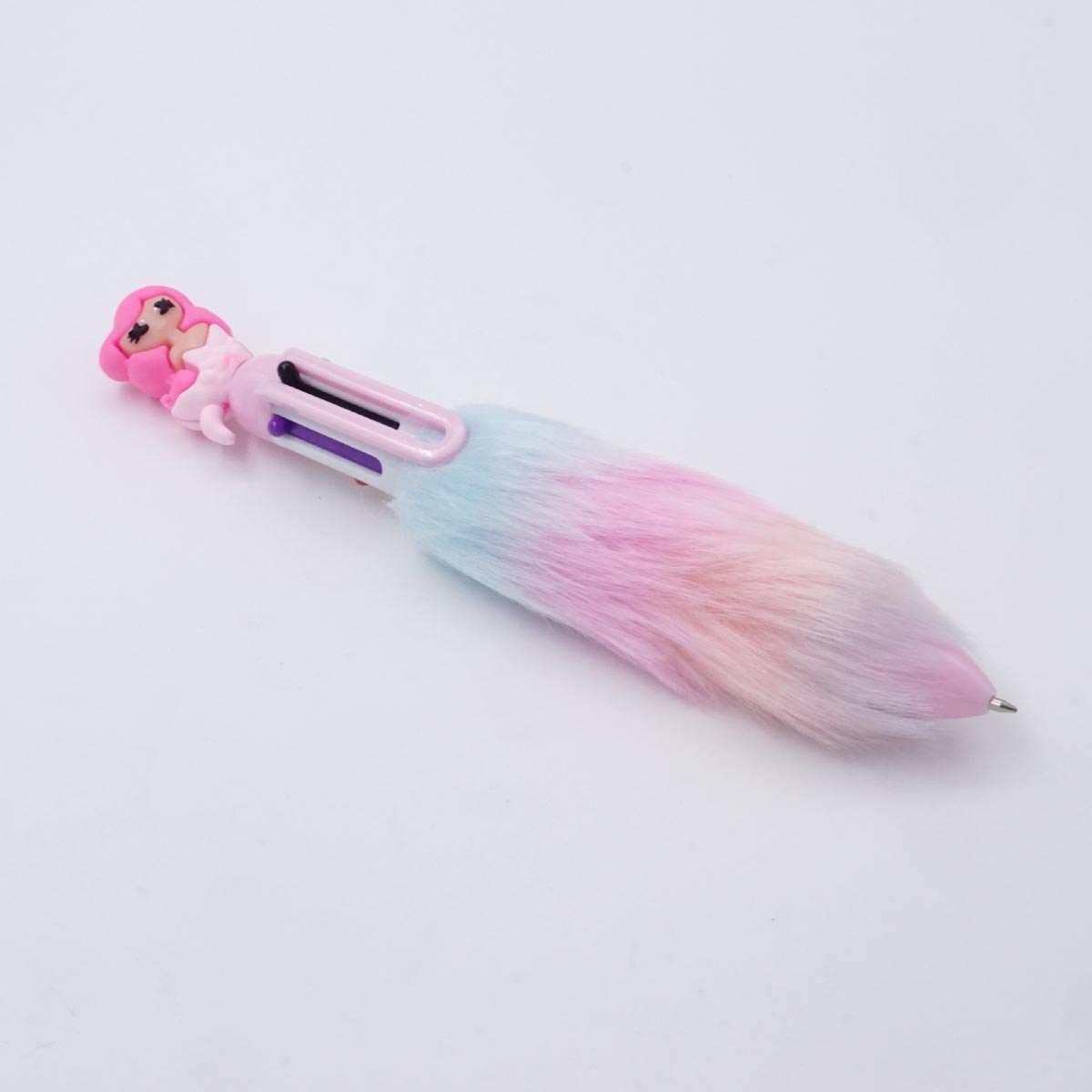 penhouse.in Pink Mermaid Girl With Multi Color Fur And  6 Multicolor Writing Click Ball Pen  SKU 25613