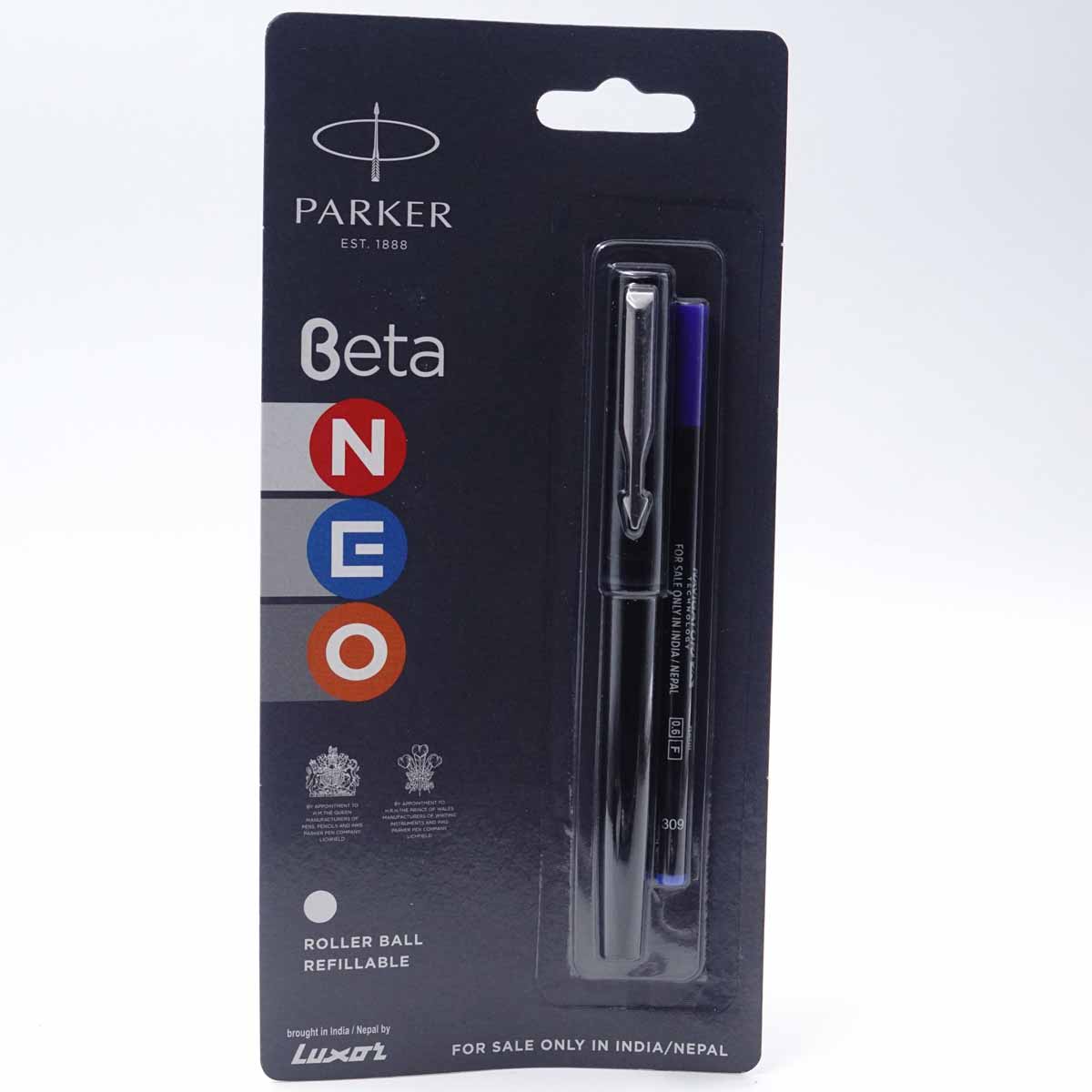 Beta Neo Black Color Body With Sliver Fine Tip Clip Cap Type Roller Ball Pen  SKU 25966