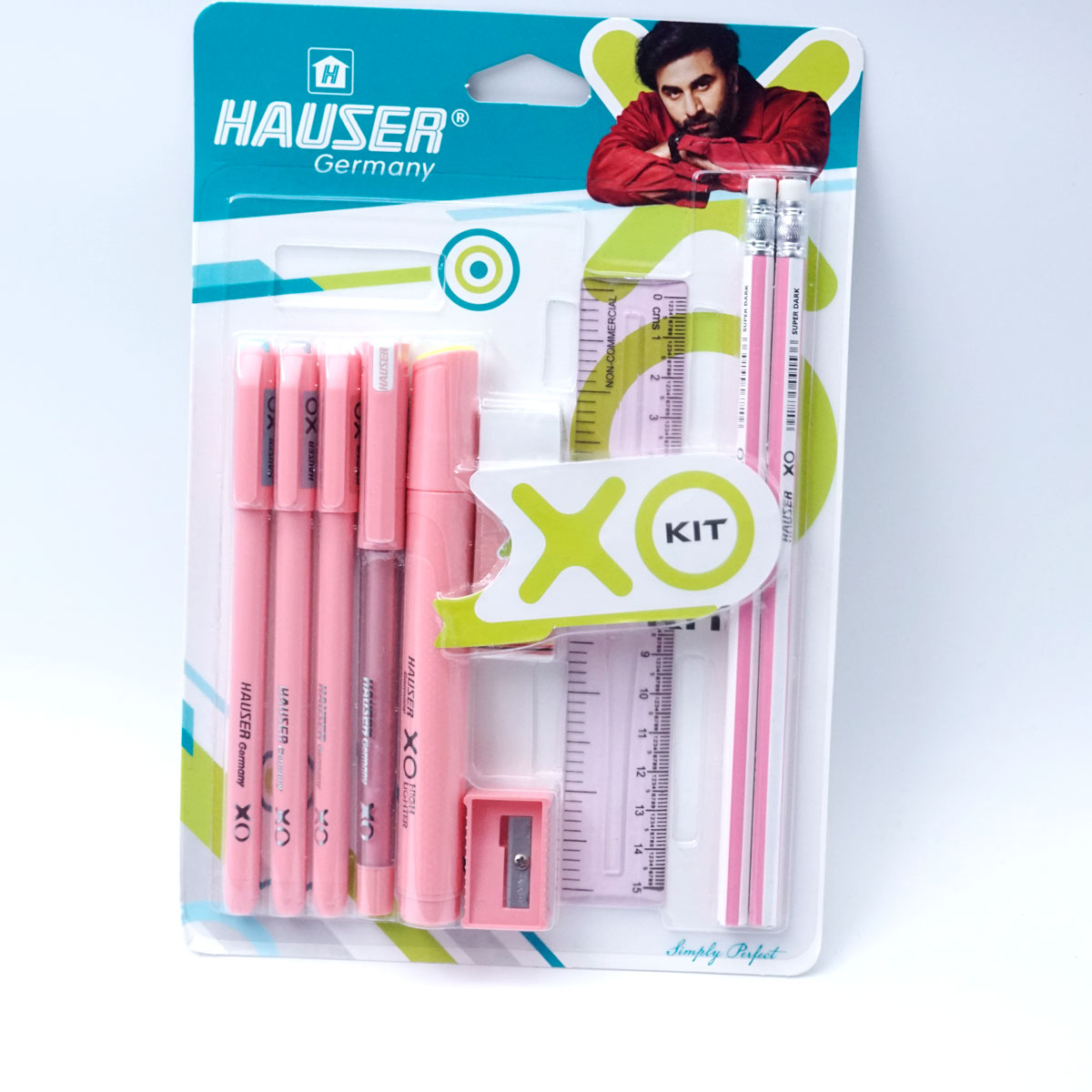 Hauser Xo Kit Pink Color 3 Pieces Ball pen (Blue, Black & Red) 1 Jumbo Gel Pen 1 Highlighter 1 eraser 2 pencils 1 Sharpener 1 scale 15cm SKU 26237