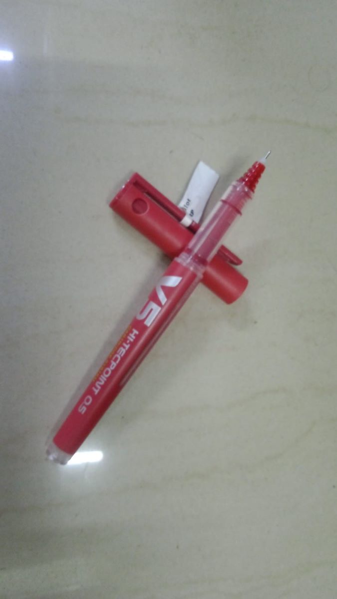 Pilot V5 Hitech Point Liquid ink Red Color Body And Ink 0.5mm Extra Fine tip Non Toxic Ink SKU 26322