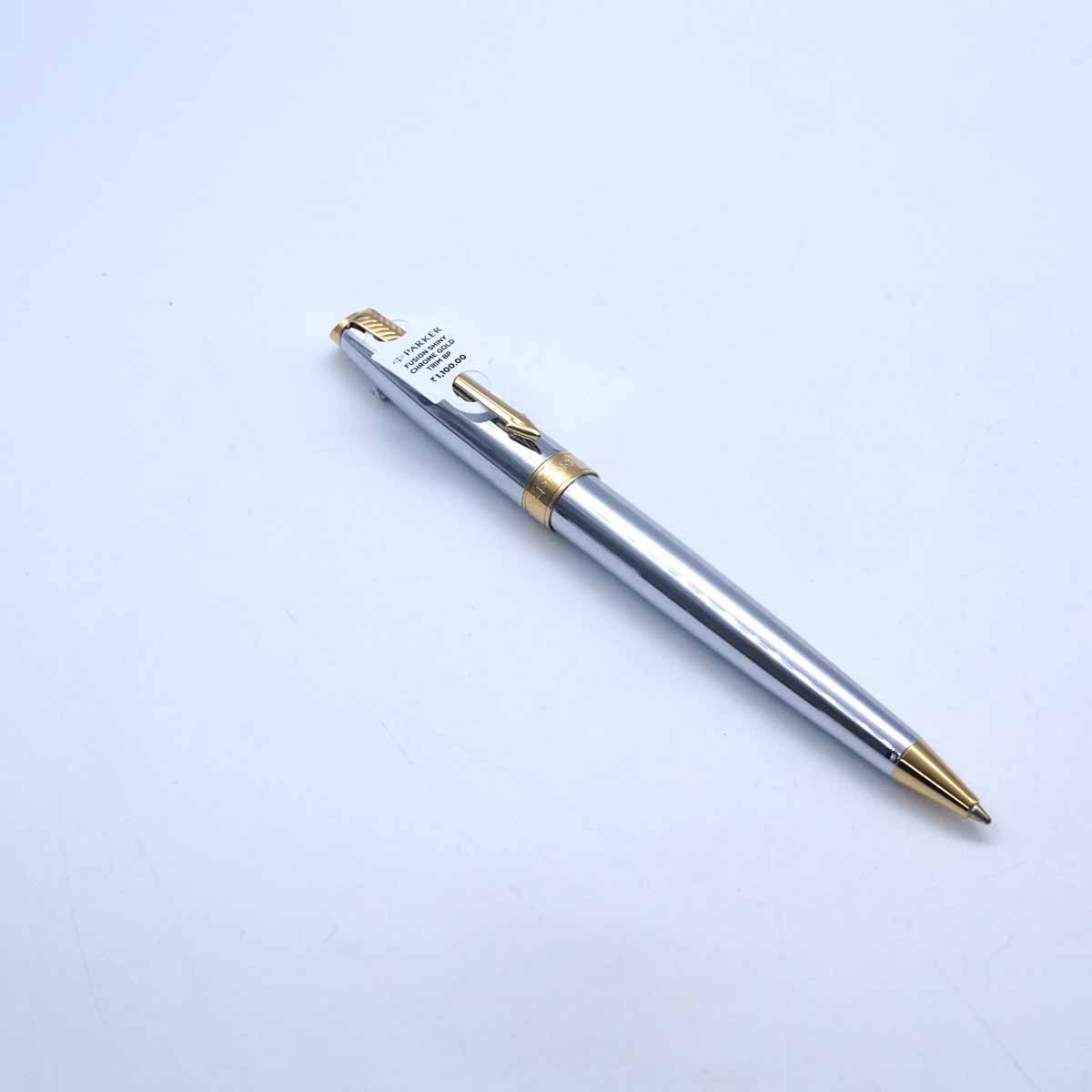 Parker Fusion Shinny Chrome Silver Body Gold Clip Twist Type 1.0 mm Tip Ball Pen SKU 26332