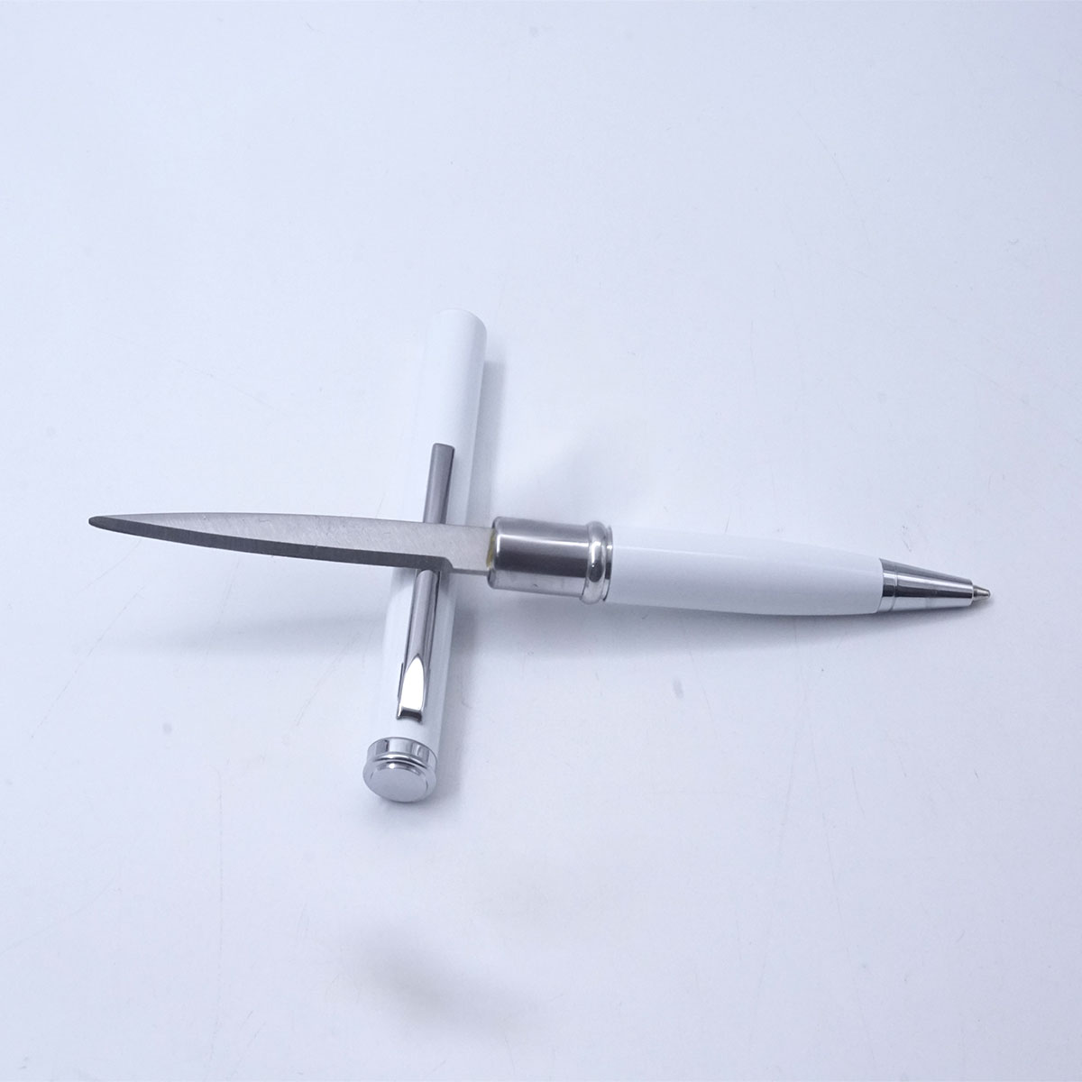 penhouse.in Glossy White Color Body Silver Trim And Clip With Small Paper Cutting Knife Pen SKU 26539