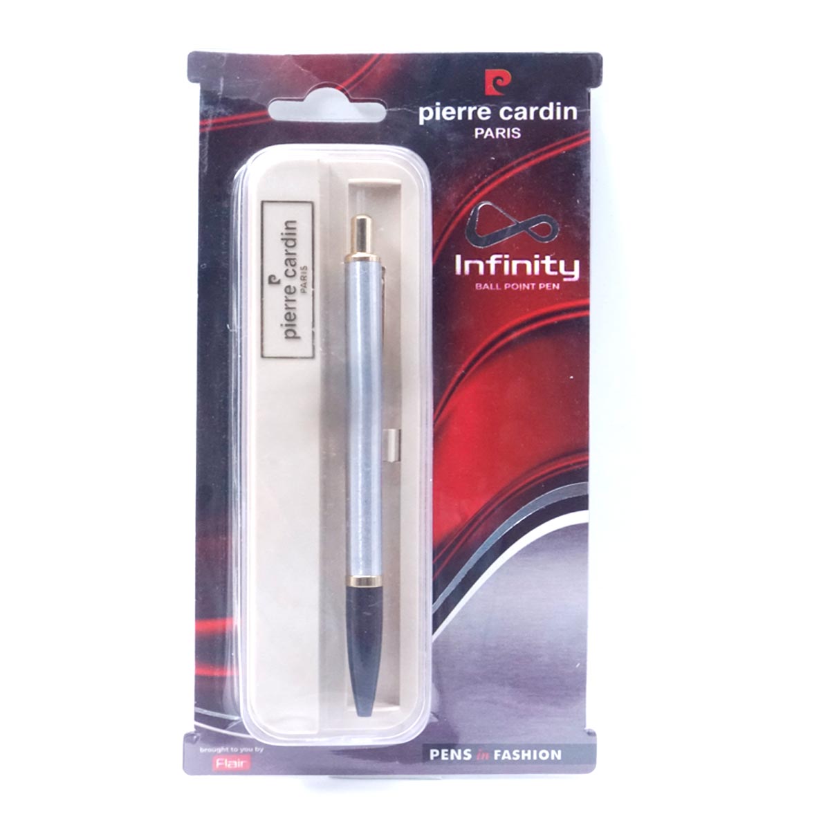 Pierre Cardin Infinity Silver Color Body And Black Grip Retractable Type Ball Pen SKU 26606