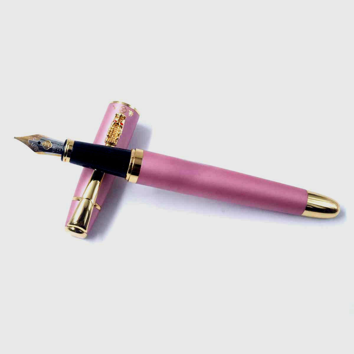 Yiren 860 Matte Pink With Gold Dragon Clip Fine Nib Converter Type Fountain Pen SKU 26619
