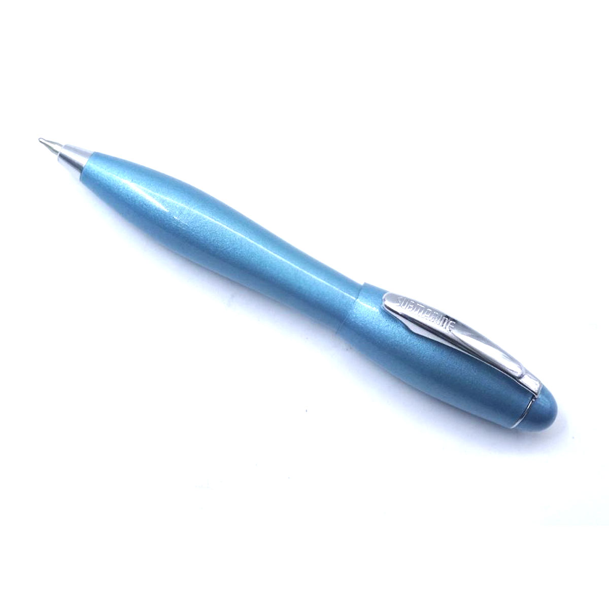 Submarine Short Glossy Beach Blue Color Body With Cap Fine Tip Click Type Ball Pen SKU 26645