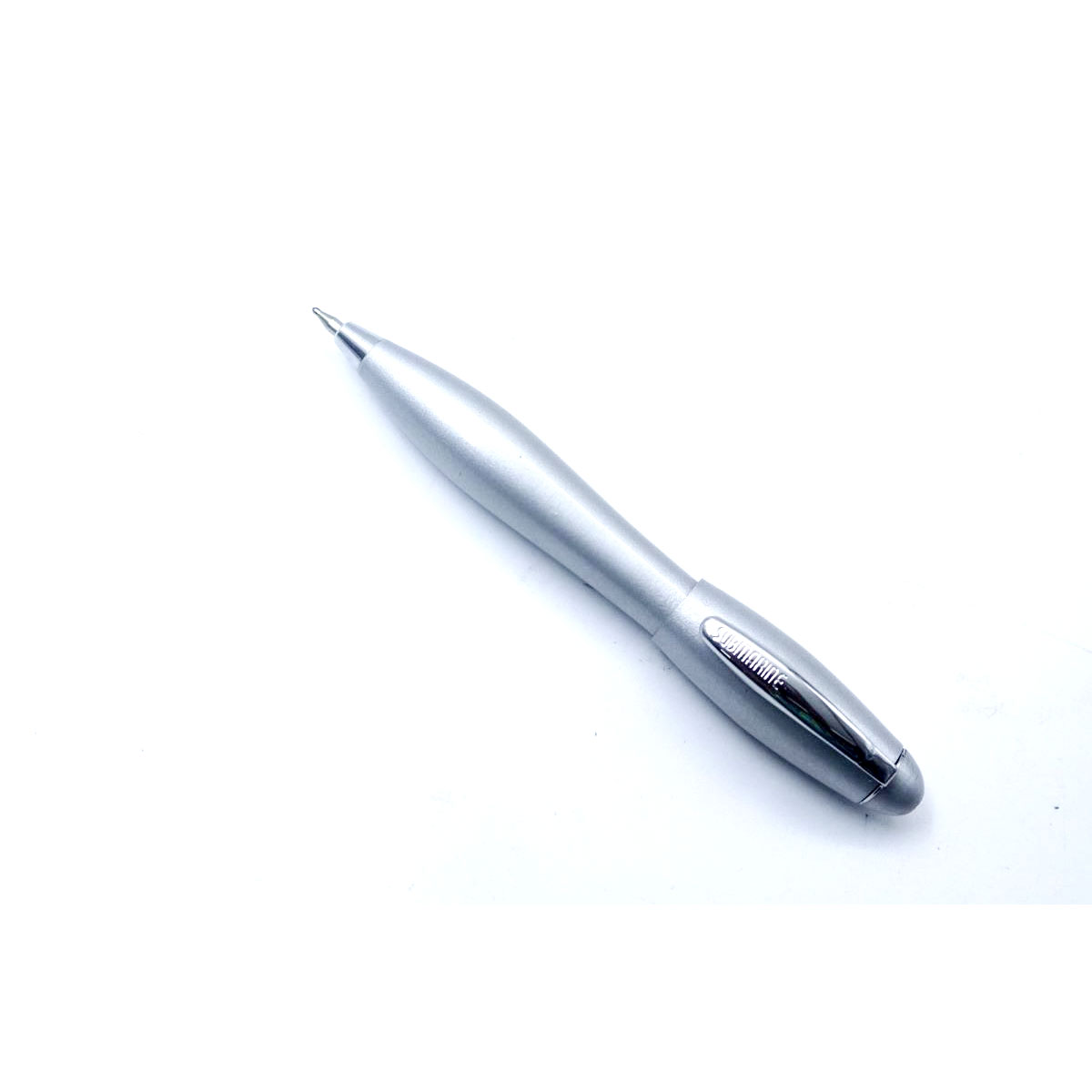 Submarine Short Glossy Beach Silver Color Body With Cap Fine Tip Click Type Ball Pen SKU 26646