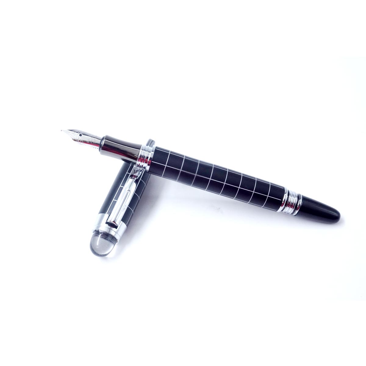 penhouse.in 668 Black With Silver Strip And Clip Top On Stone Fine Tip Converter Type Fountain Pen SKU 26742