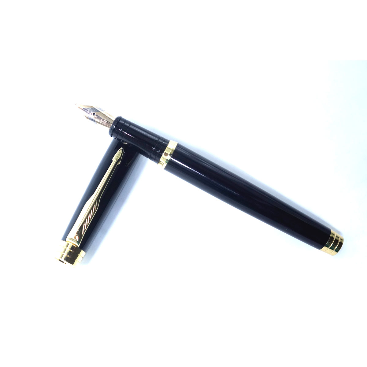 Dikawen 8033 Metal Black Color with Cap type Fountain Pen Gold Trime with Iridium Nib Converter type SKU 26762