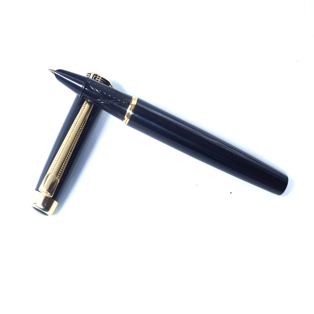 Dikawen 883 Glossy Black Color Body With Gold Clip And Trim Fine Nib Converter Type Fountain Pen SKU 26783