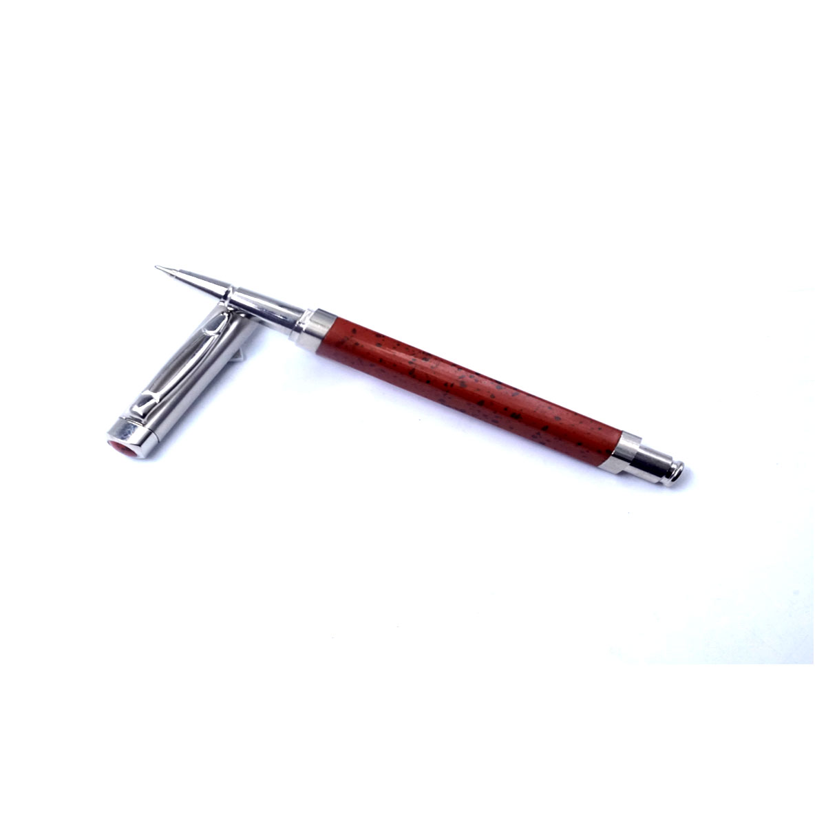 Penhouse.in Short Square Wooden Marble Finish Orange Color Body Silver Cap Type Ball Pen  SKU 26830