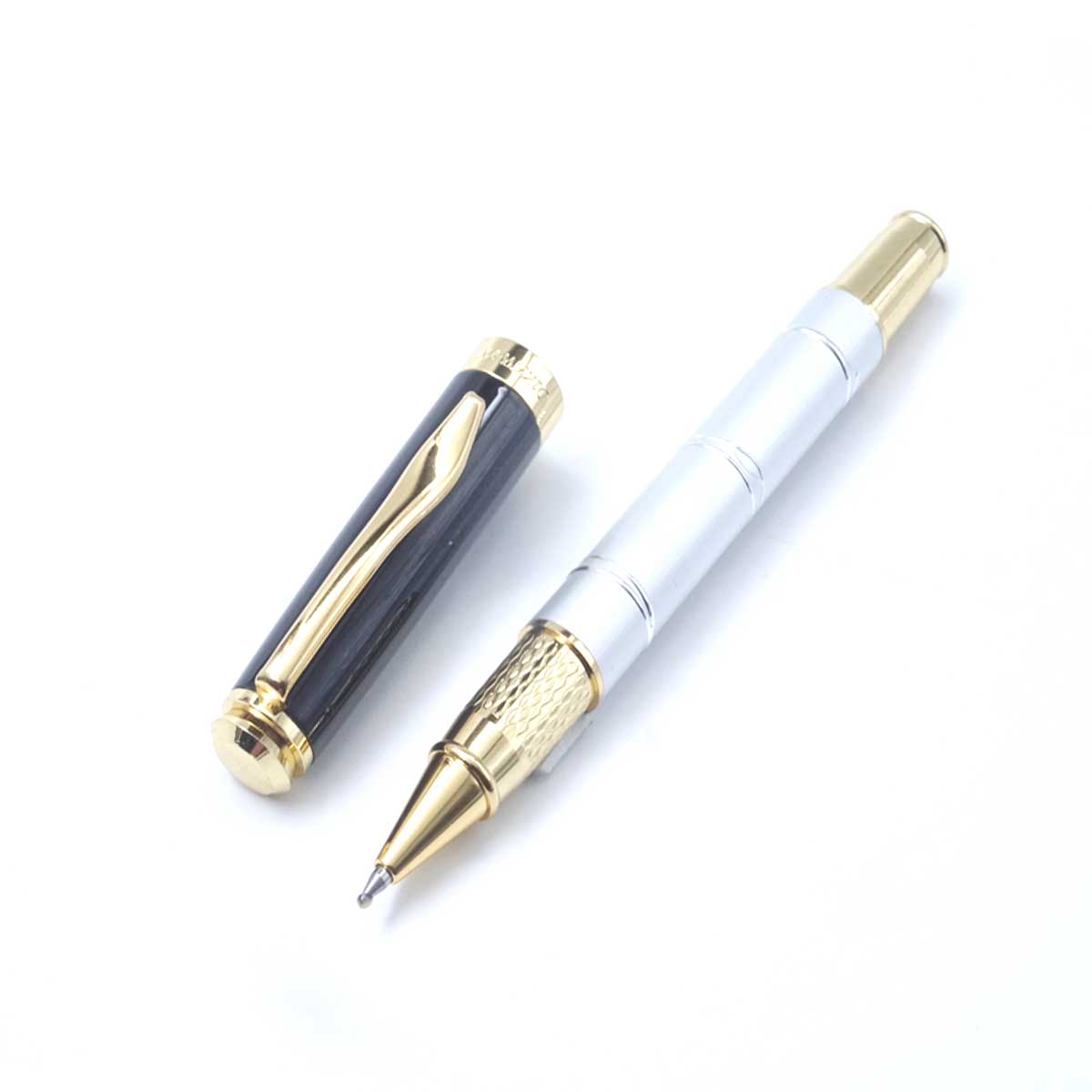 Dikawen 8065 Glossy Silver  With Black Cap And  Fine Tip Cap Type  Roller Ball pen SKU 26903