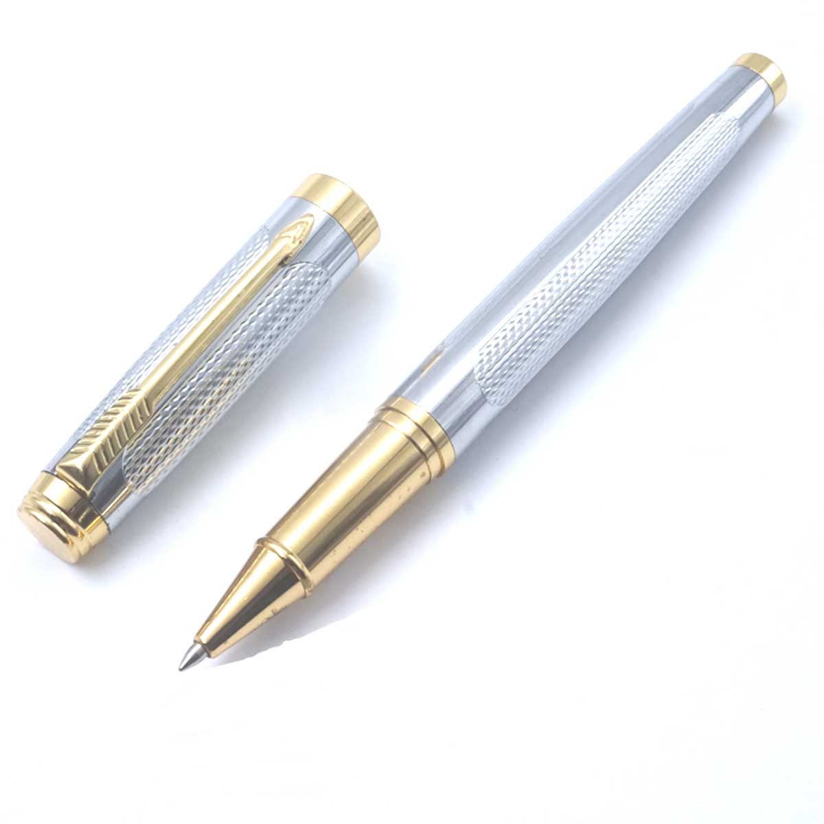 penhouse.in Silver Color With Gold Clip Fine Tip And Cap Type Roller Ball Pen SKU 26908