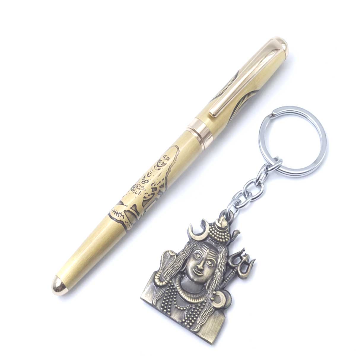 Penhouse.in Full Golden Color  Design Body With Lord Shiva Double Sided Keychain Set Ball pen SKU 26920