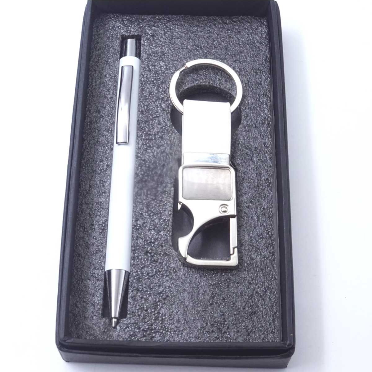 Penhouse.in Matte White Color  Body With Keychain Set Twist Type Ball pen SKU 26930