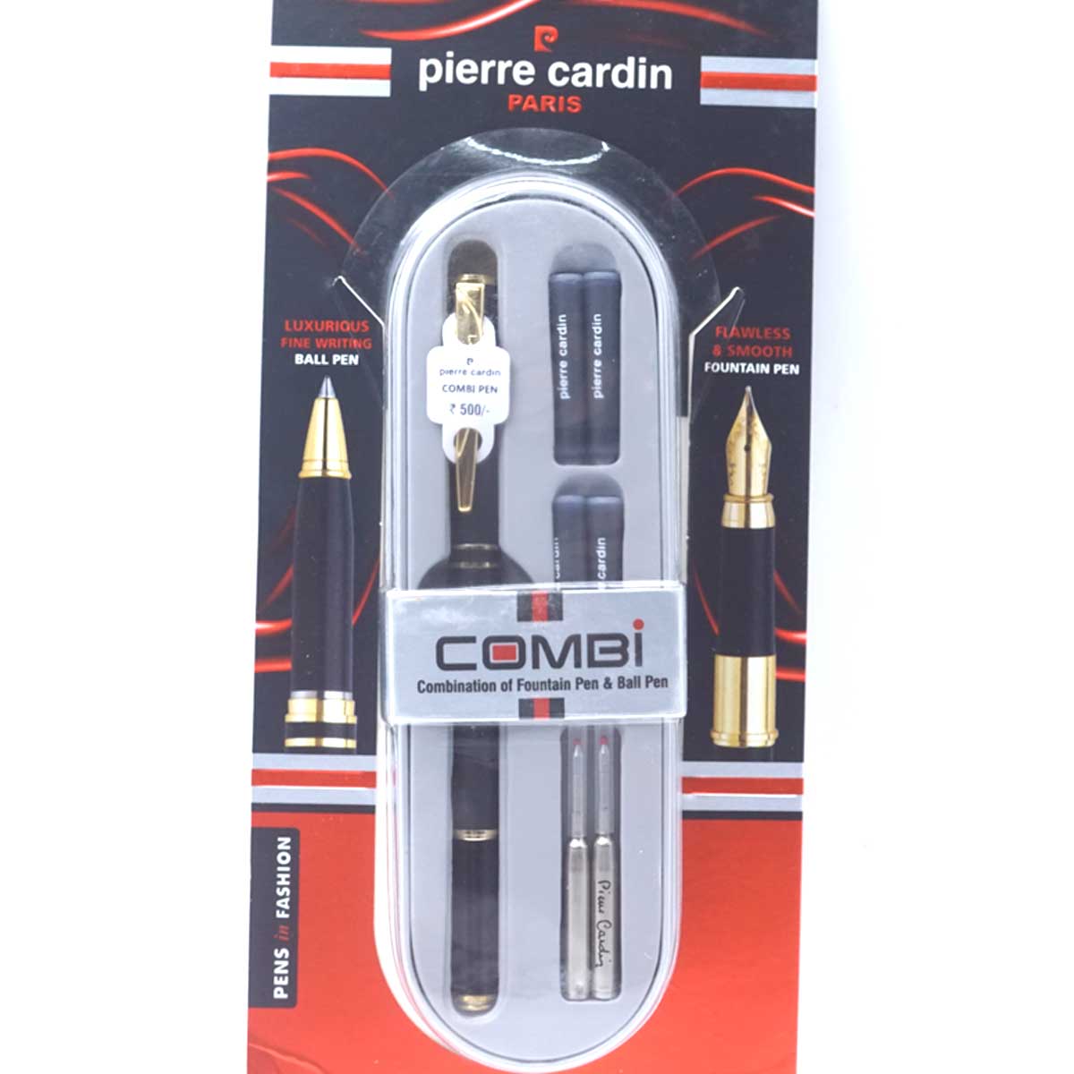 Pierre Cardin  Combi Matte Black With Gold Clip Combination Of Fountain Pen & Ball Pen SKU 26974
