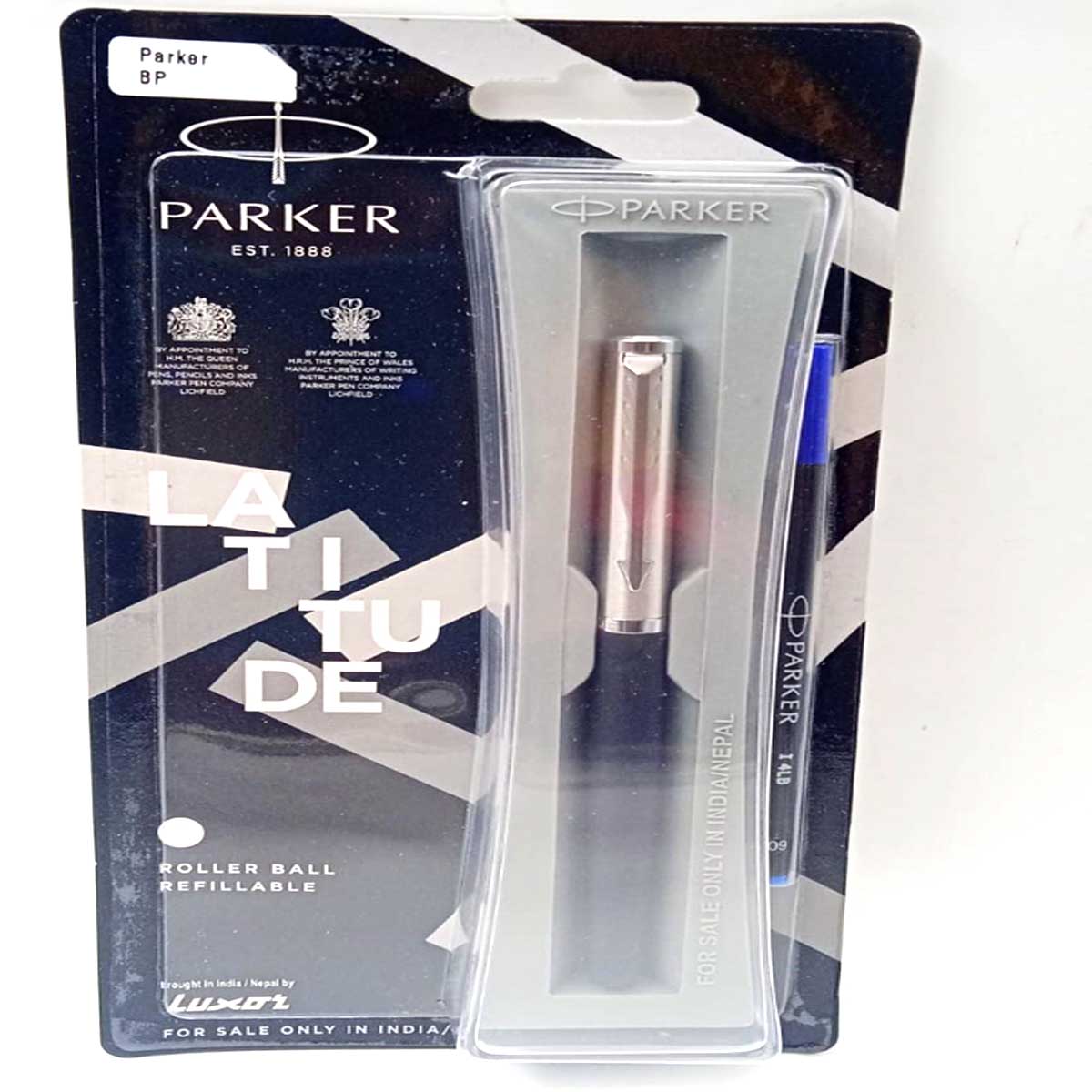 parker Latitude Matt Black Body Silver Cap And Clip Fine Point Roller Ball Pen SKU 26982