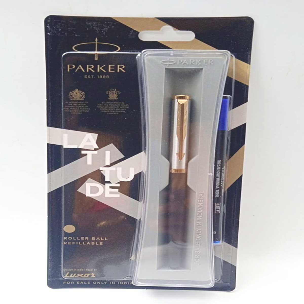 parker Latitude Matt Black Body Silver Cap Gold Clip Fine Point Roller Ball Pen SKU 26983