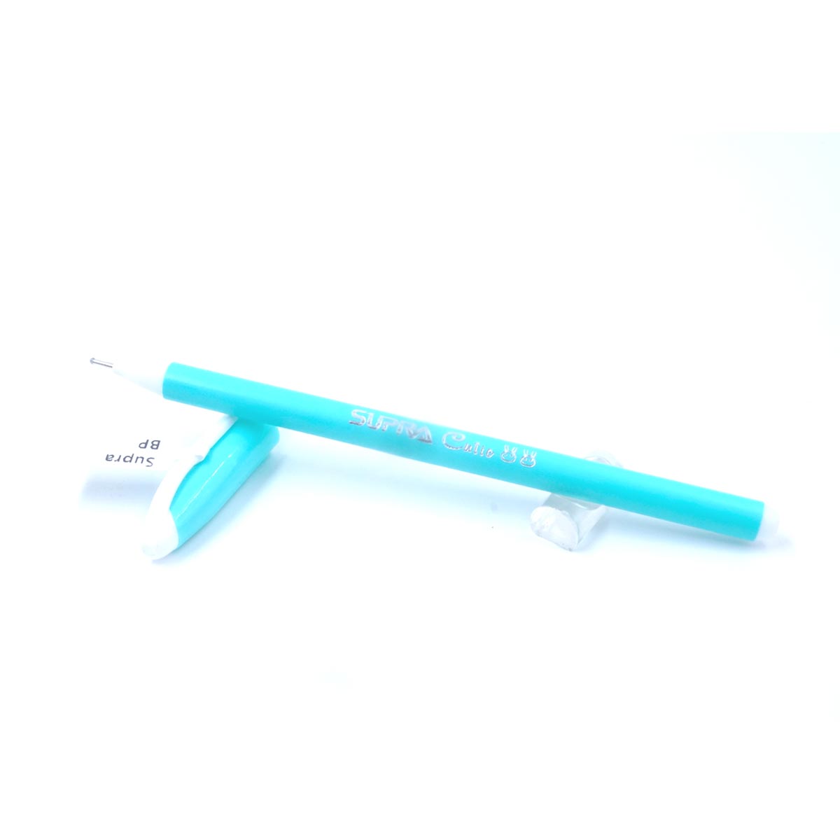 Supra Cutie Green Color Body Blue Writing Cap Type Ball Pen SKU 27040