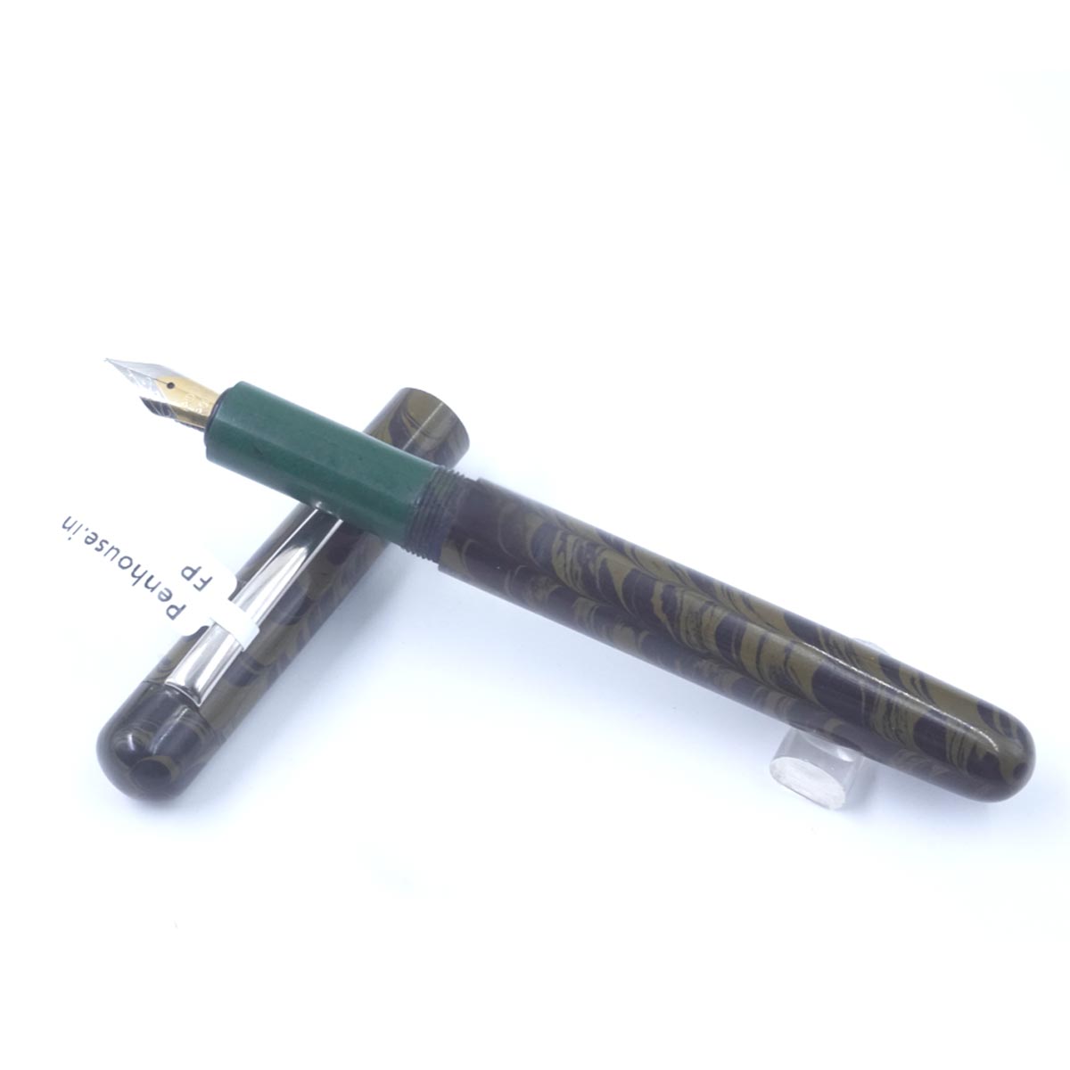 WOW Model - 1002A Vaagai (வாகை) Green And Black Body With Silver Clip Red Color Grip Section Eyedropper plus Cartidge And Converter Type Fountain Pen SKU 60057