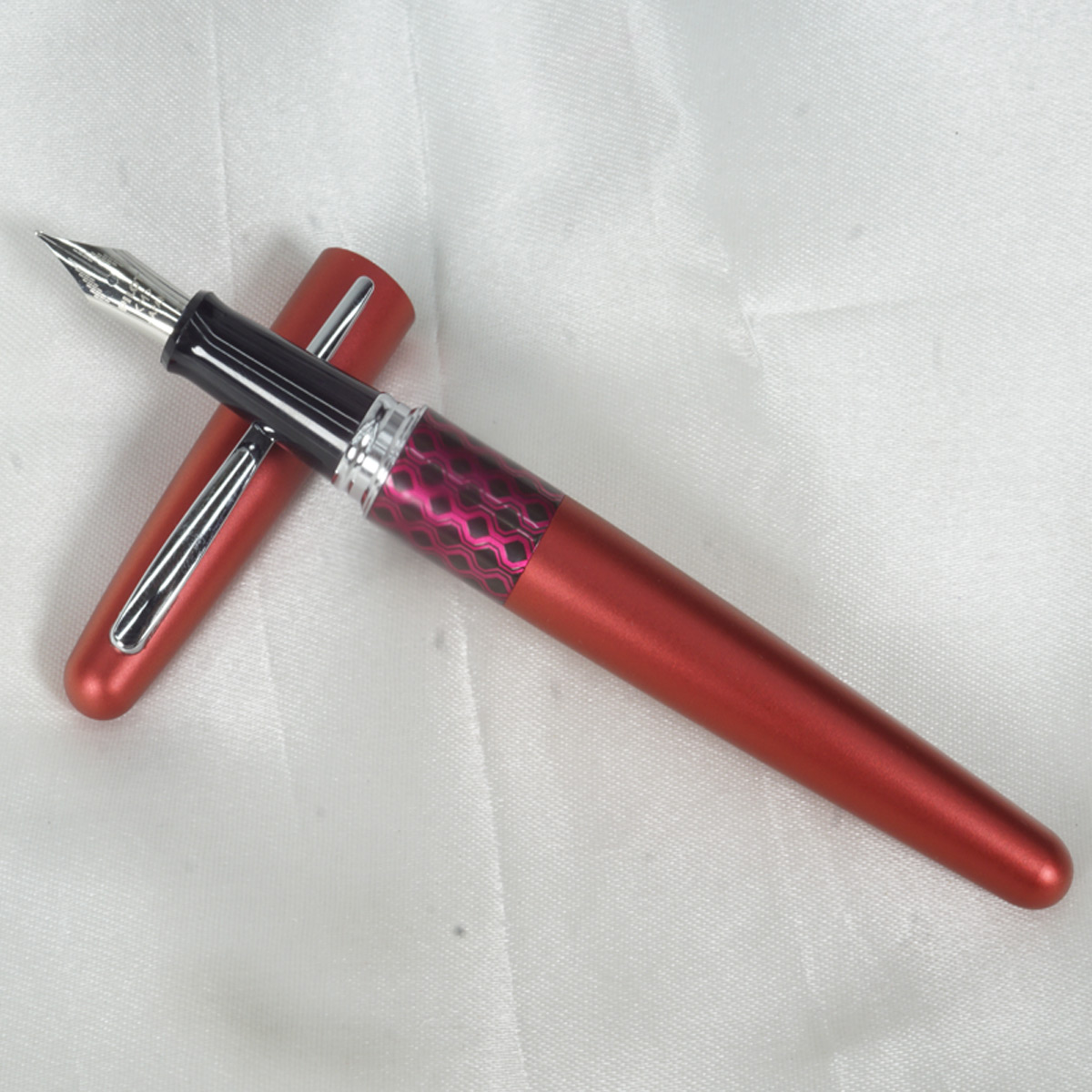 Pilot MR 3 Retro Pop Collection Metallic Red Color Medium Nib Silver Trim Fountain Pen SKU 27155