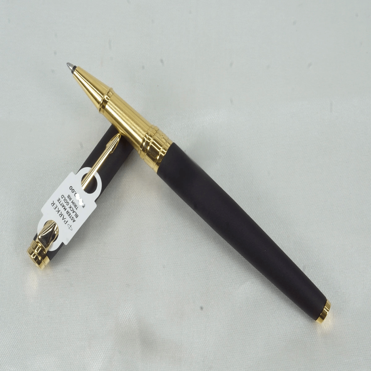 Parker Luxor Aster Matte Black With Gold Clip And Trim Medium Tip Roller Ball Pen SKU 27311