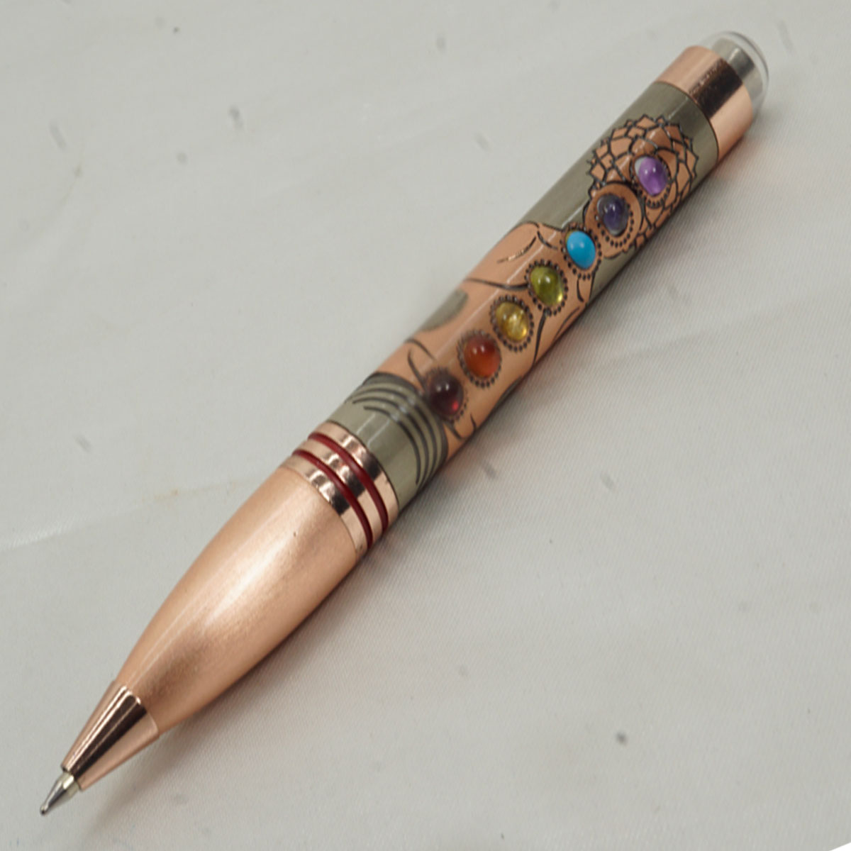 Submarine 1615 Copper  7 Color Stone  Chakra Twist Type Ball Pen SKU 27397