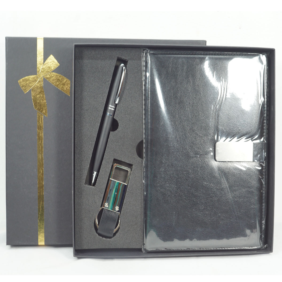 penhouse.in Black Color Body With Silver Clip And Keychain Diary Set Twist Type Ball Pen SKU 27520